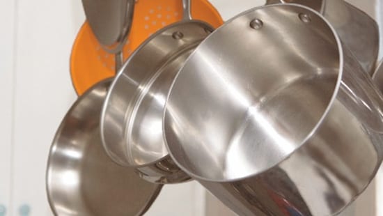 An image of hanging pots and pans.