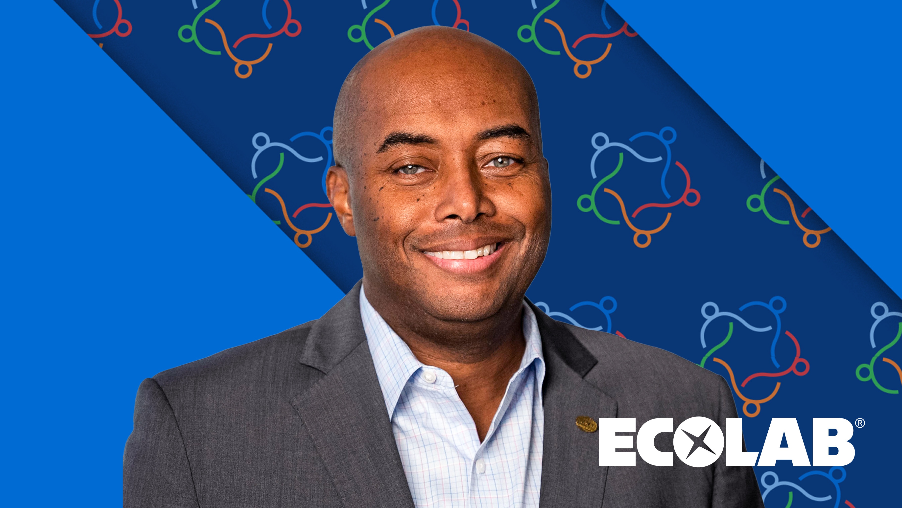 Dexter Davis, vice president, Global Diversity, Equity and Inclusion and Ecolab logo.
