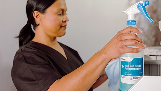 Hotel housekeeping using Ecolab Rapid Multi Disinfectant Cleaner 