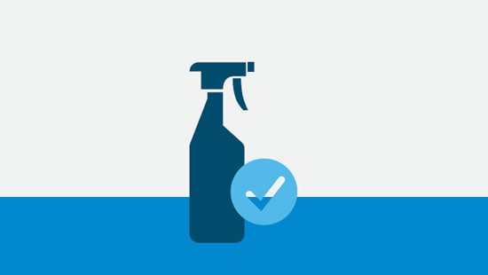 Icon of spray bottle  with check mark.