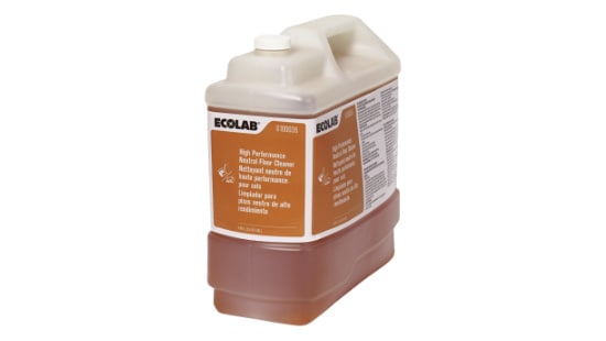 Ecolab high performance concentrated pH neutral floor cleaner refill jug for automated floor scrubbing machines.