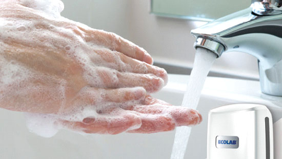 Washing hands with Ecolab-brand soap