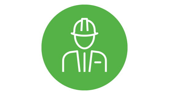 Line drawn icon of figure in hardhat.
