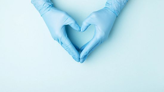 Gloved hands making heart, Gloved Hands Heart