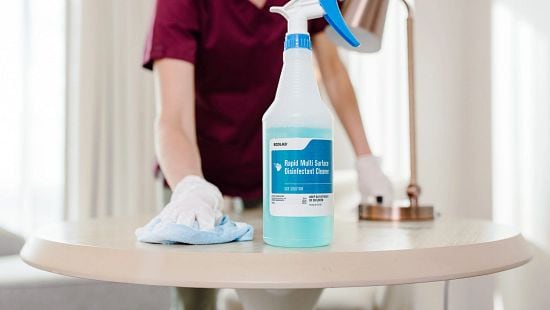 Rapid Multi Surface Disinfectant Cleaner (RMSDC) spray bottle use