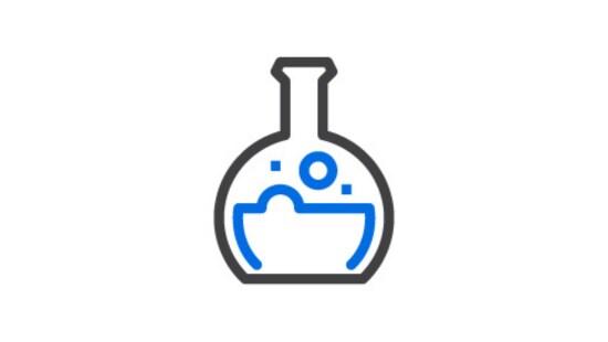 Icon of beaker with chemistry inside of it.