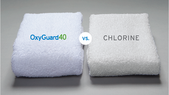 Towel Comparison: OxyGuard40 bright white towel vs Chlorine discolored towel